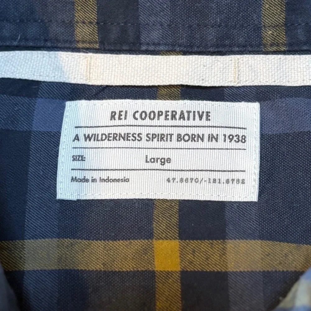 REI Co-Op Mens Blue Yellow Plaid Flannel Long Sleeve Button Down Shirt Large - Picture 5 of 7